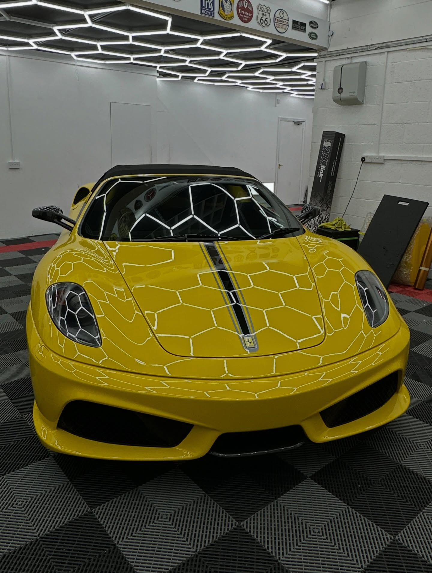 Front view of yellow Ferrari